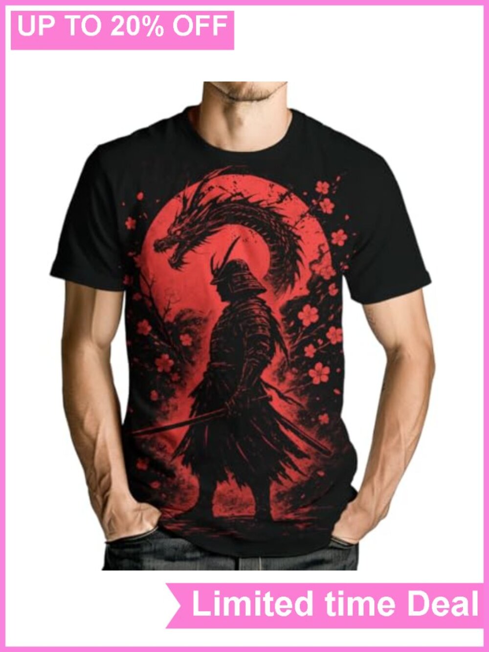 Men's Samurai Warrior Graphic T-Shirt Vintage Japanese Streetwear Tee